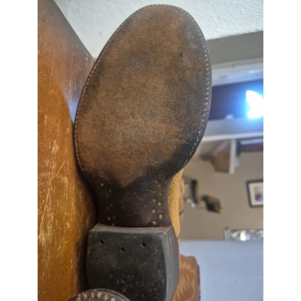 VTG Bona Allen Men’s Size 9D 2-tone Brown Leather Cowboy Western Boots 8056 Rare